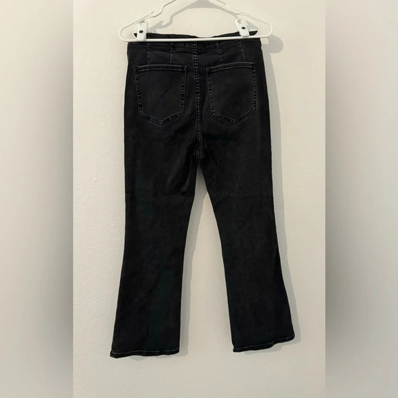 Free People high waist cropped bootcut jeans pull on black wash comfy size 28 - Picture 2 of 10